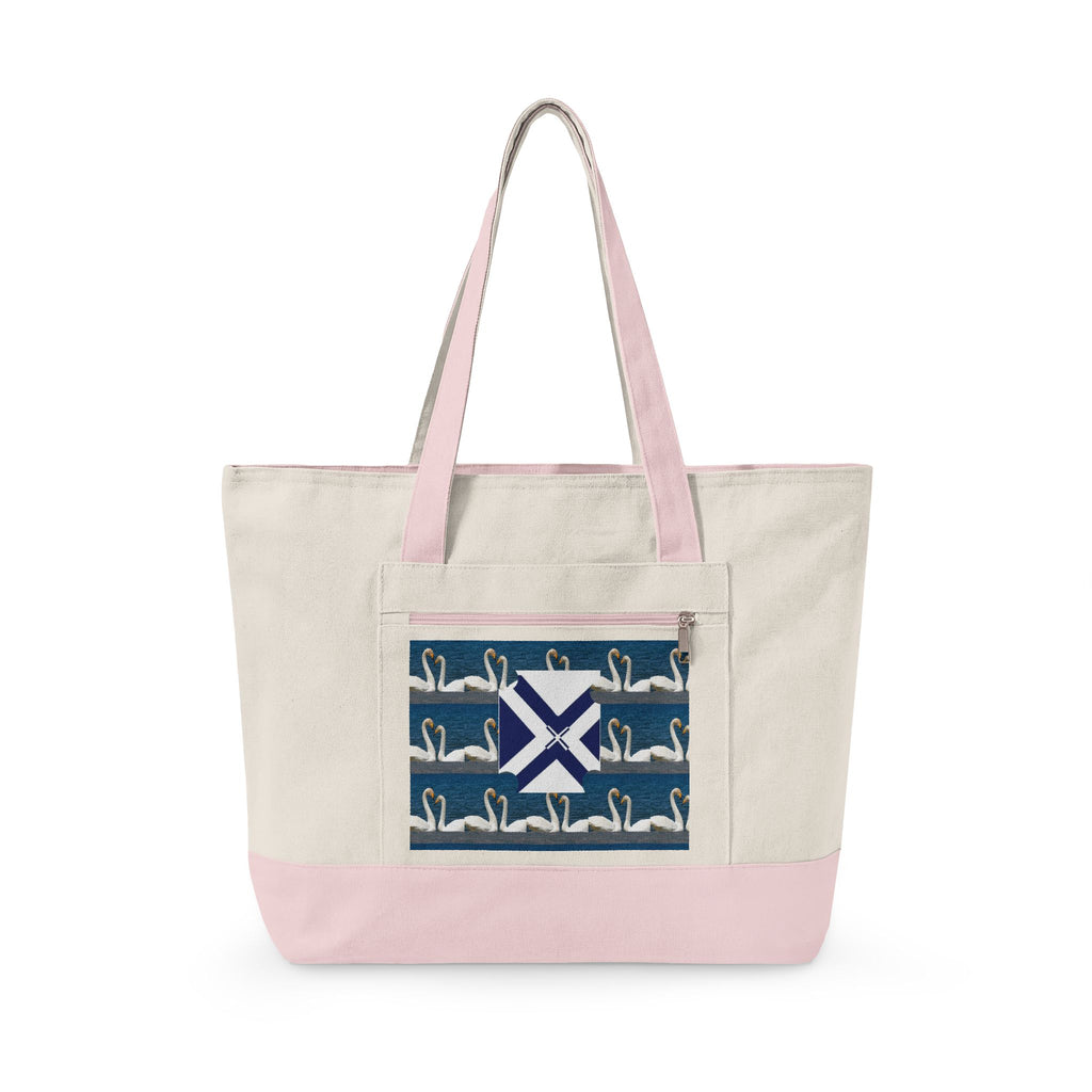 Canvas Tote — Scottish Saltire & Swan Pattern Zippered Tote