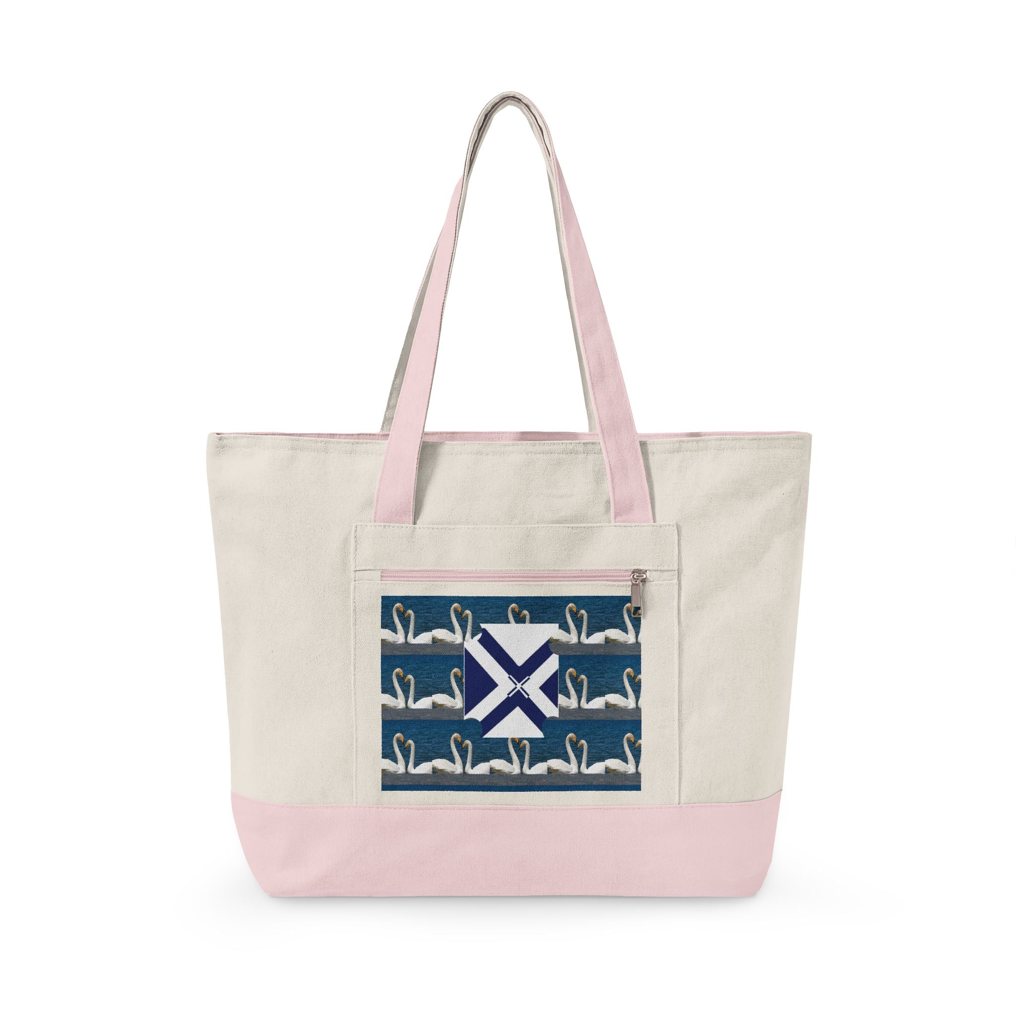 Canvas Tote — Scottish Saltire & Swan Pattern Zippered Tote