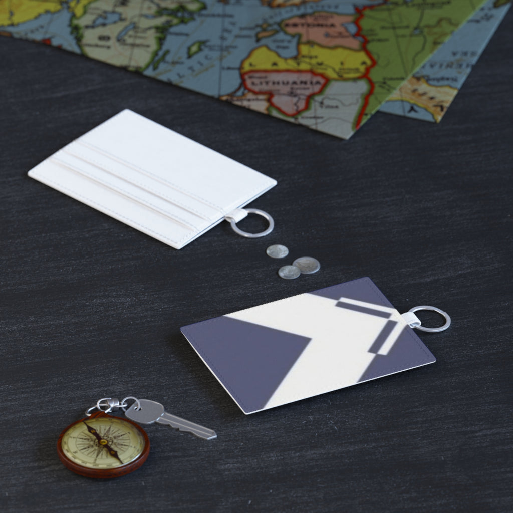 Saffiano Leather Card Holder — Navy Chevron Minimalist ID Wallet