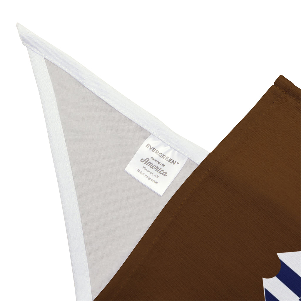 Brown Pet Bandana with Blue Geometric Patch — Cozy Everyday Dog & Cat Accessory