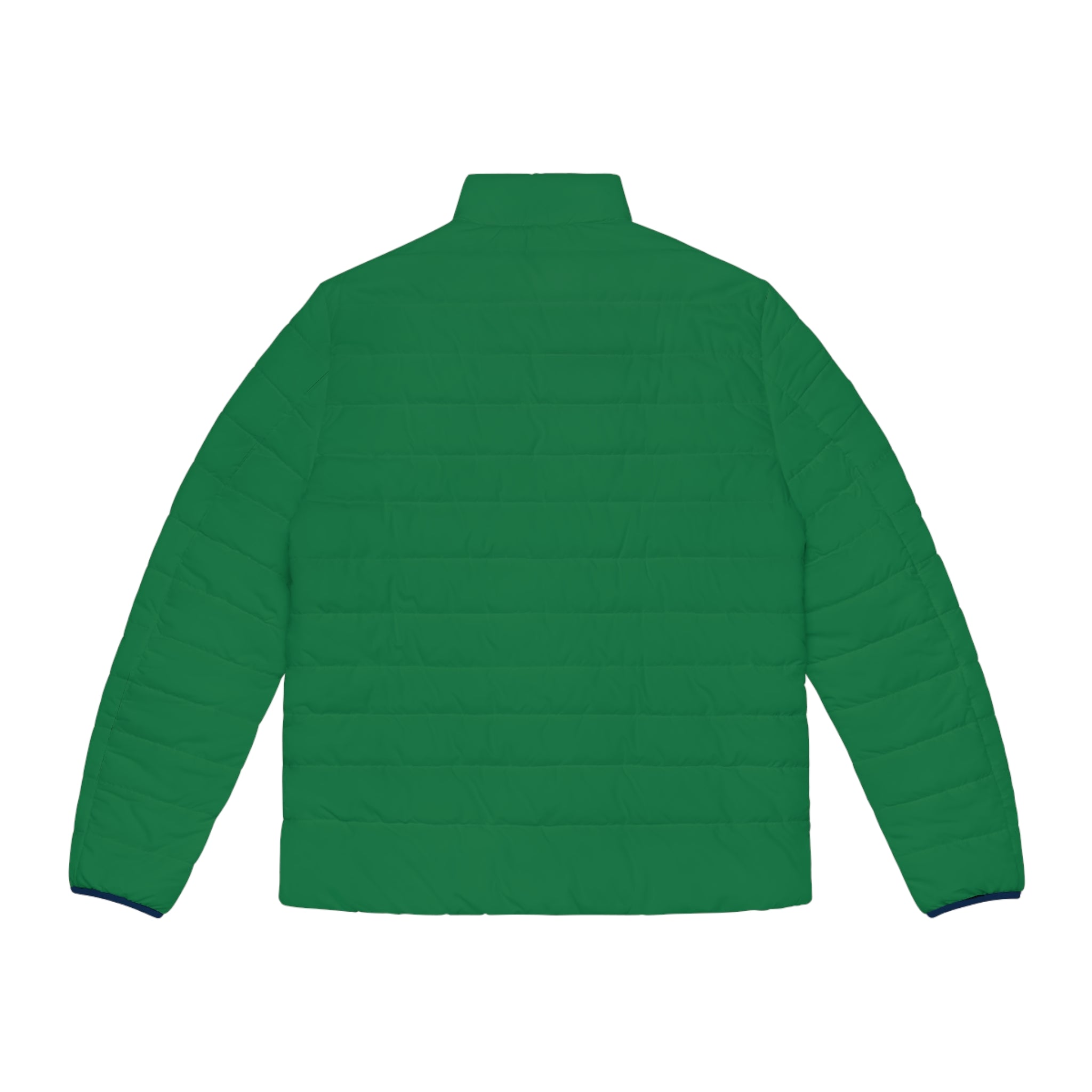 Puffer Jacket — Green Quilted Men’s Coat with Navy-White Cross Emblem