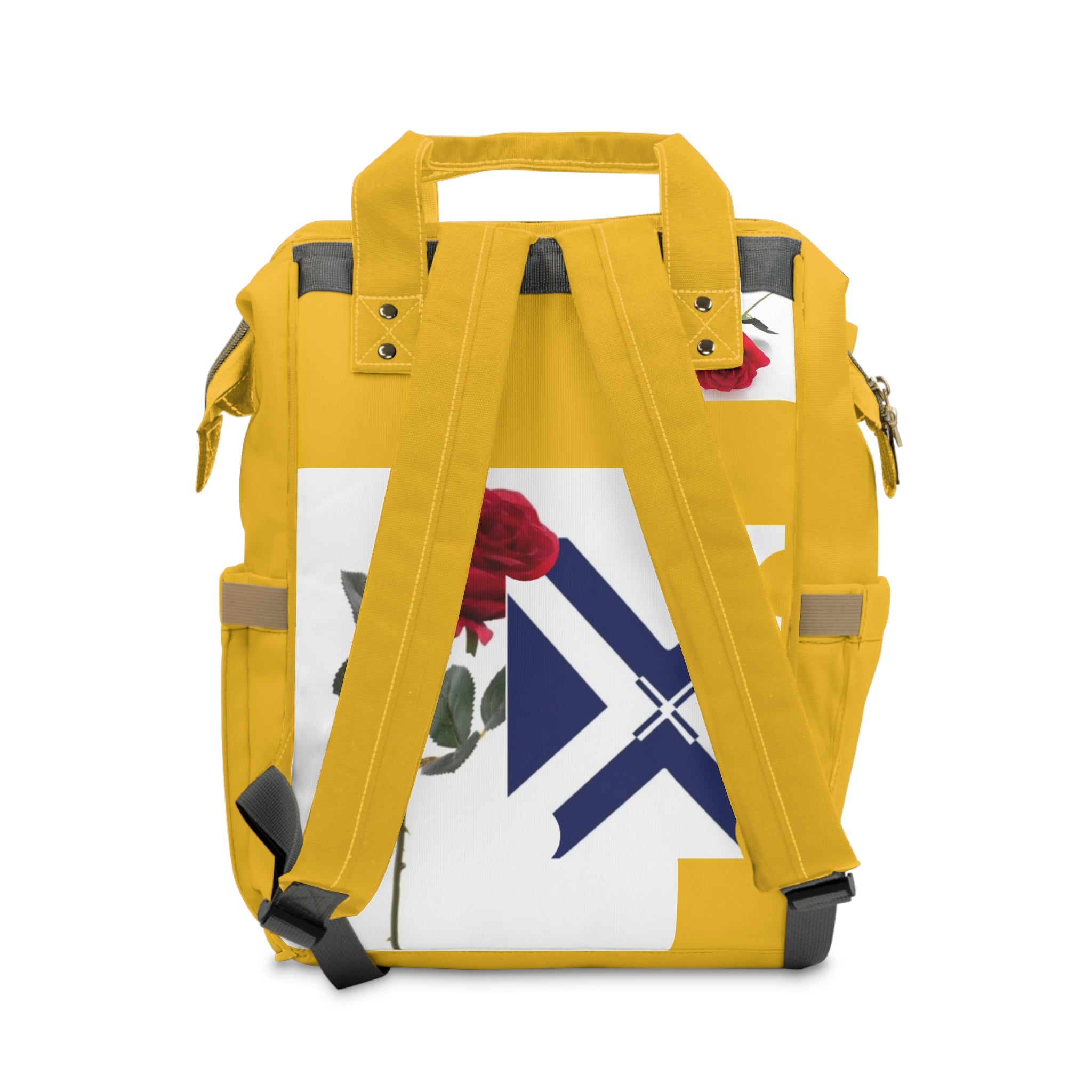 Yellow Floral Diaper Backpack — Multifunctional Rose & XT Print