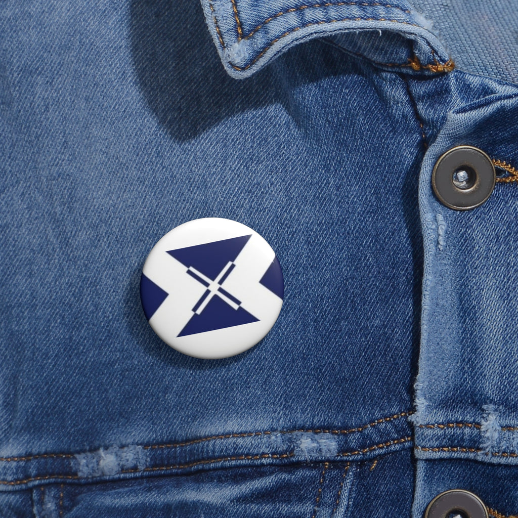 Round Navy Geometric Pin Button — Custom Logo Badge