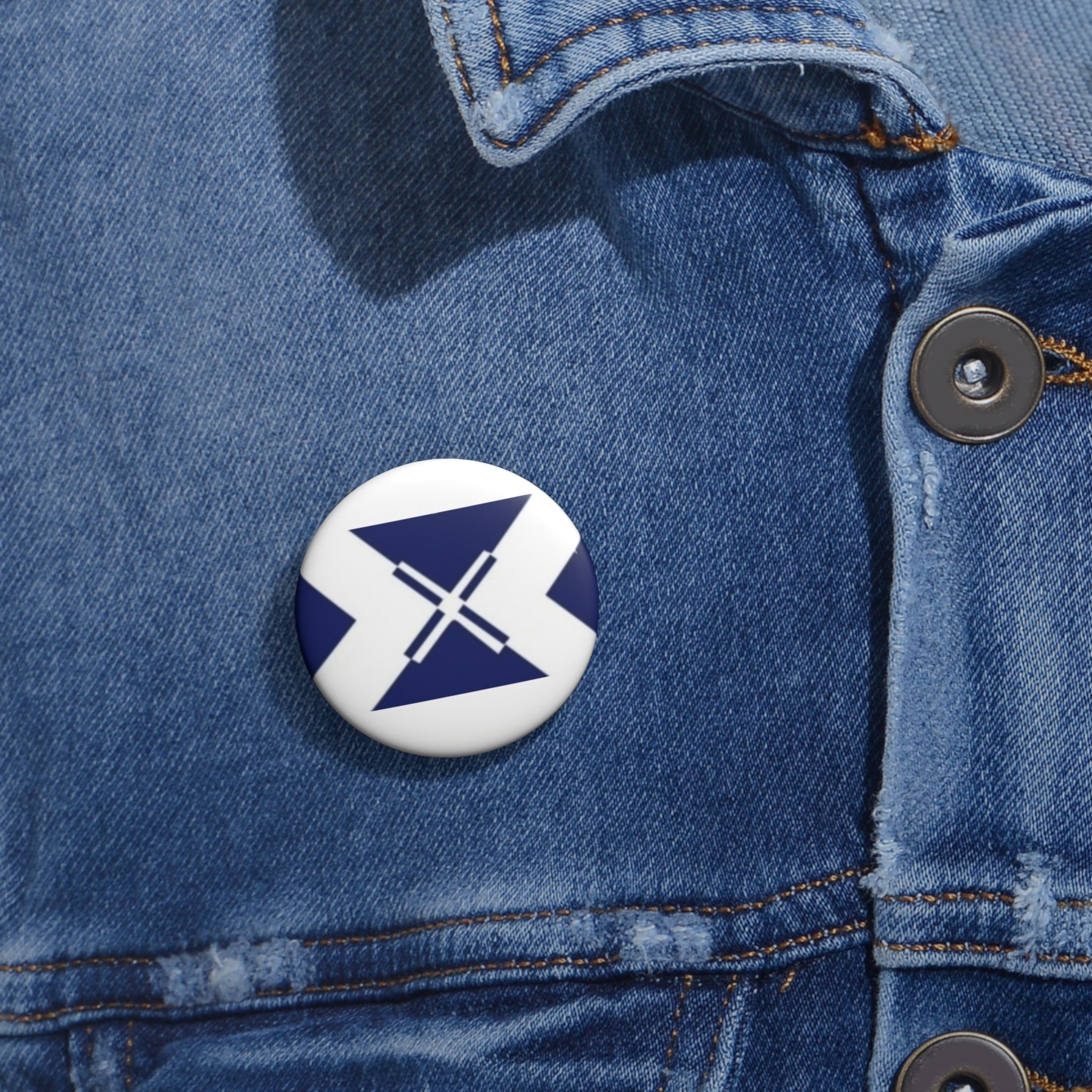 Round Navy Geometric Pin Button — Custom Logo Badge