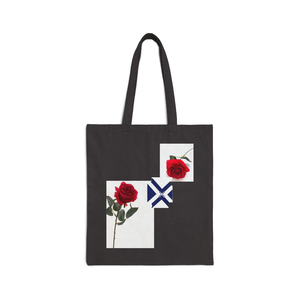 Canvas Tote Bag — Red Rose Floral Design with Geometric Emblem