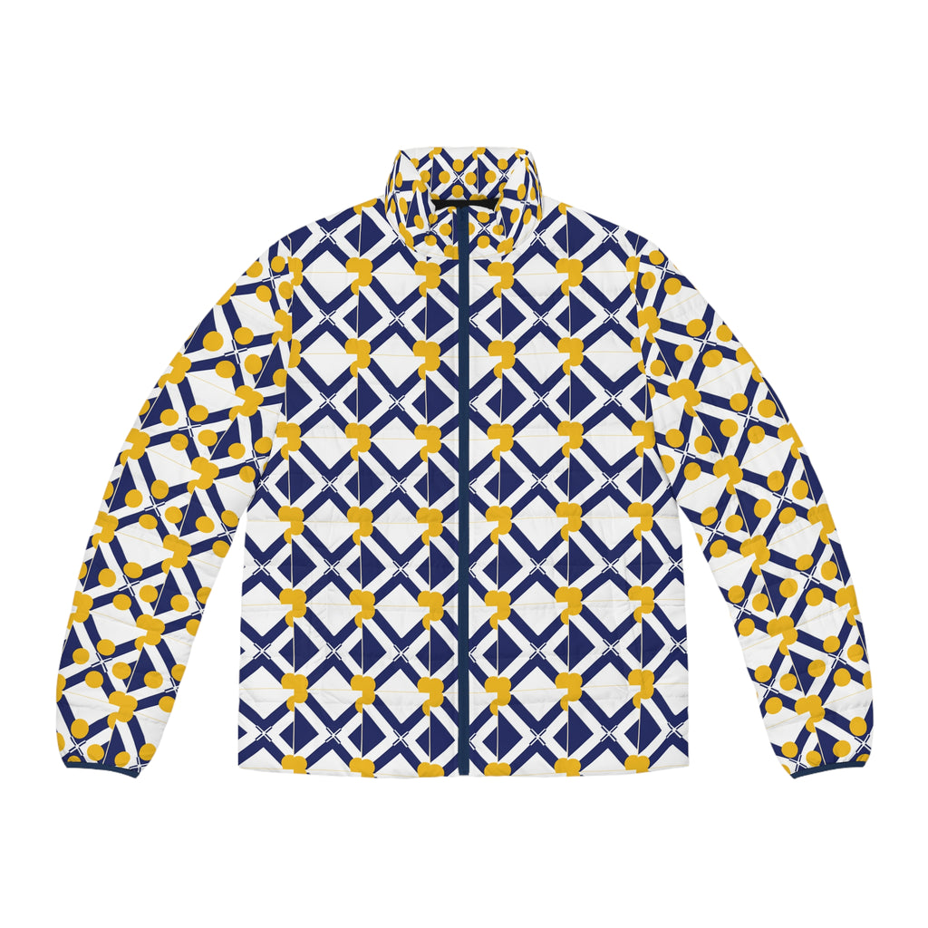 XT8 plus XT9 Puffer Jacket - Geometric Navy & Yellow Tile Print