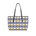 XT8 Leather Shoulder Bag - Navy Geometric Lattice with Yellow Floral Accents Tote
