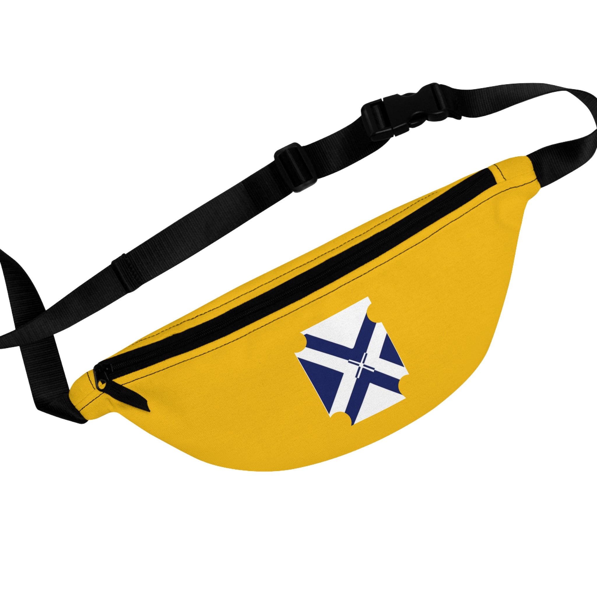 Yellow Fanny Pack with Blue White Nordic Cross Patch — Casual Travel Waist Bag