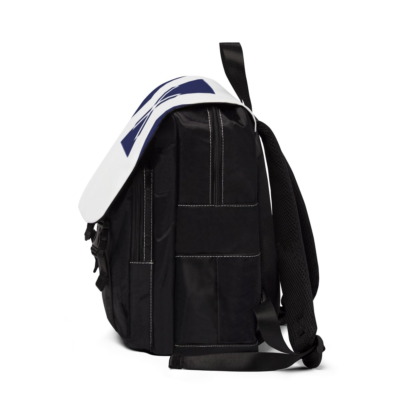 Navy Geometric Fold-Top Backpack — Casual Shoulder Bag
