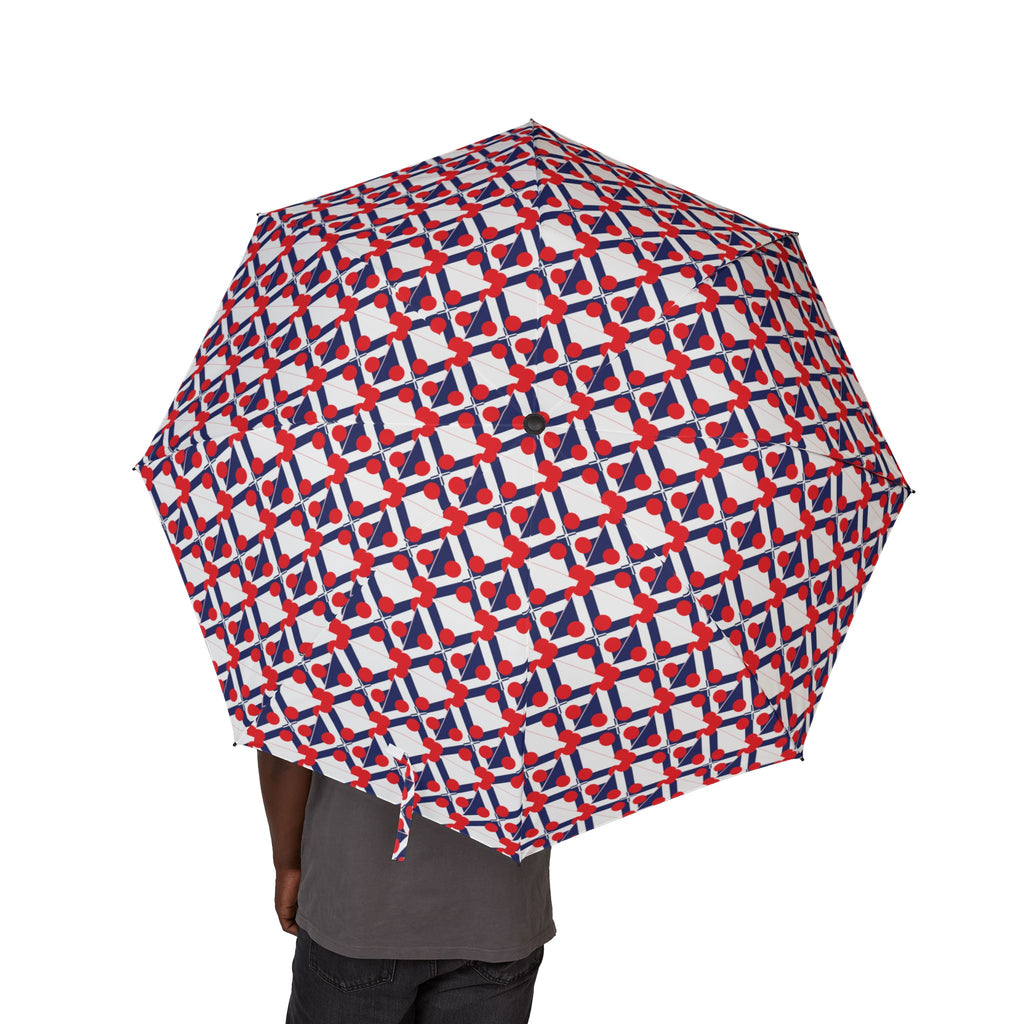 Foldable Umbrella — Red & Blue Geometric Pattern, Semi‑Automatic Compact Travel Umbrella