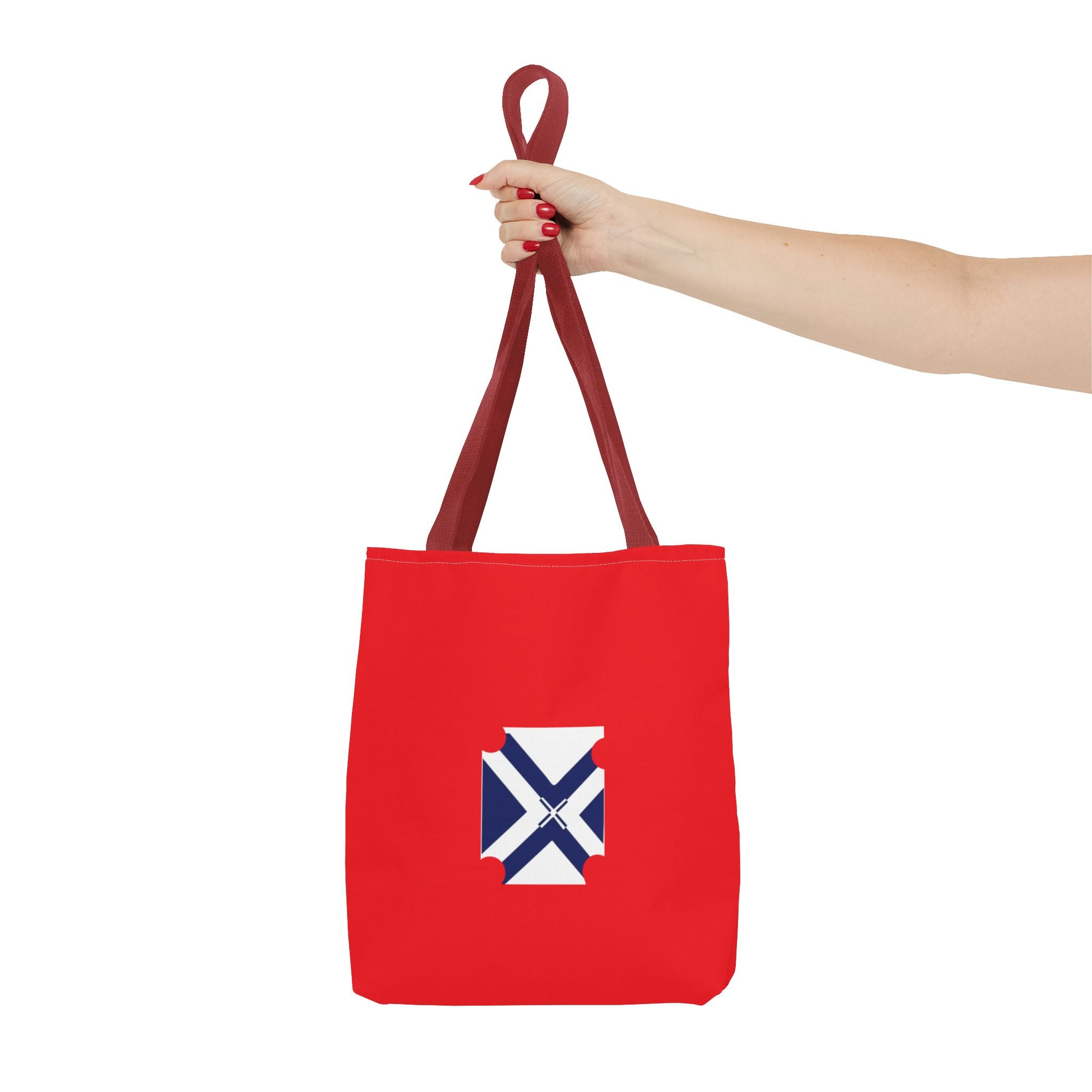 Red State Outline Tote Bag with Navy Saltire Design