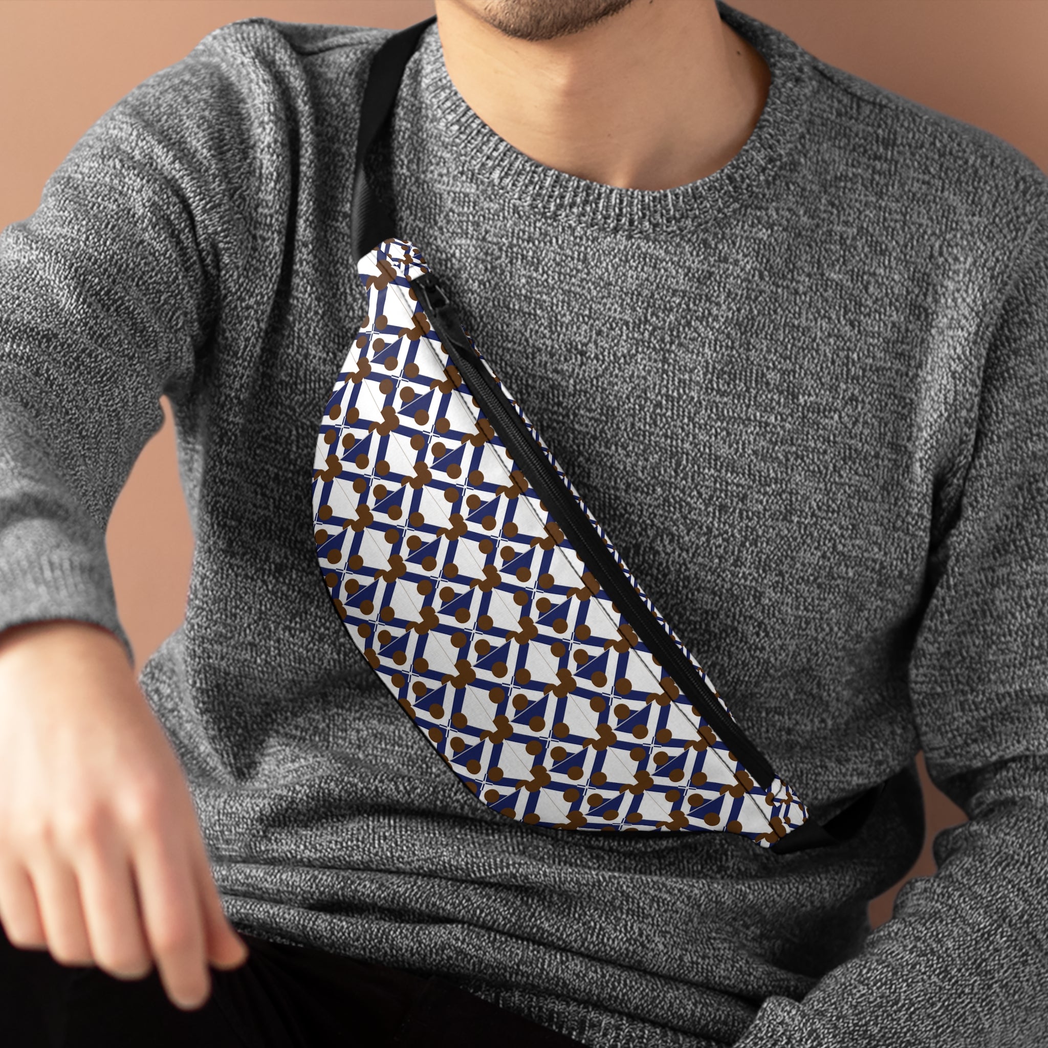 XT9 Mosaic Fanny Pack — Blue & Brown Patterned Waist Bag