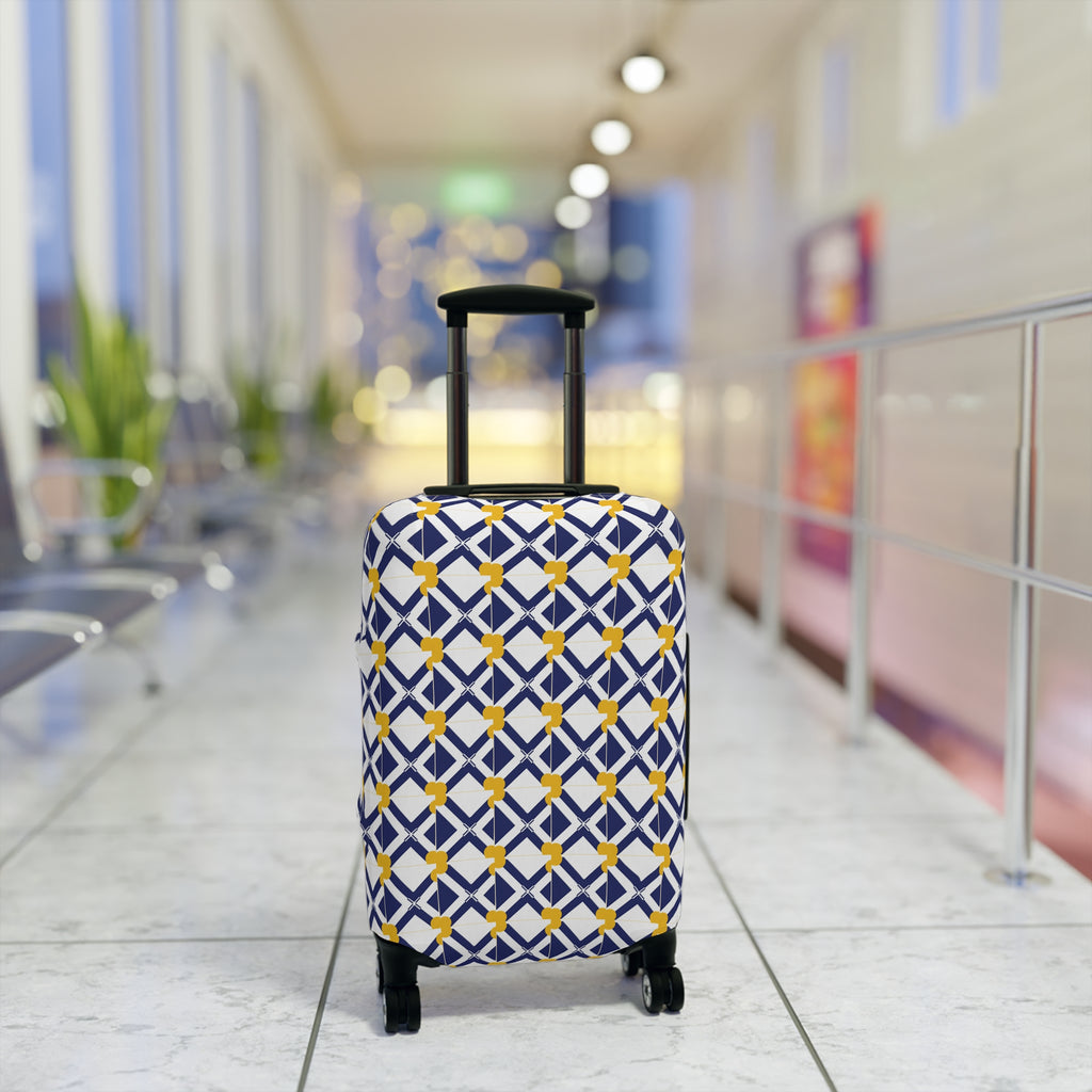 XT9 Navy & Yellow Luggage Cover – Modern Tile Pattern Travel Protector