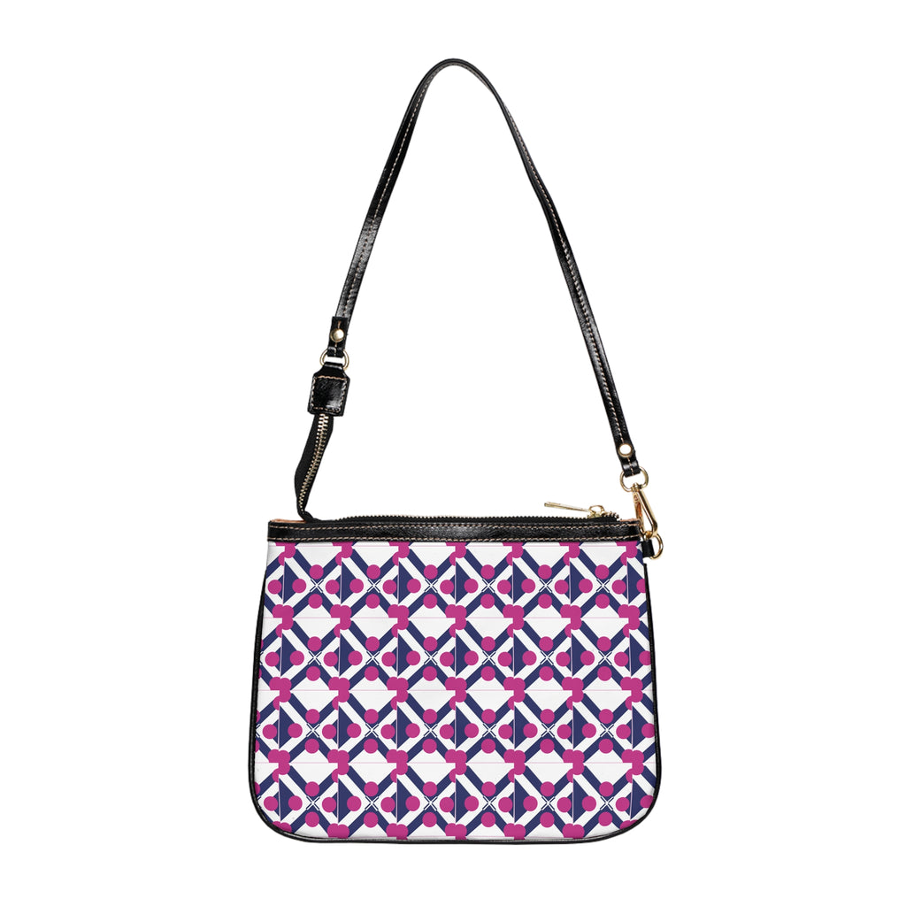 Geometric Tile Small Shoulder Bag — Pink & Navy Patterned Mini Purse