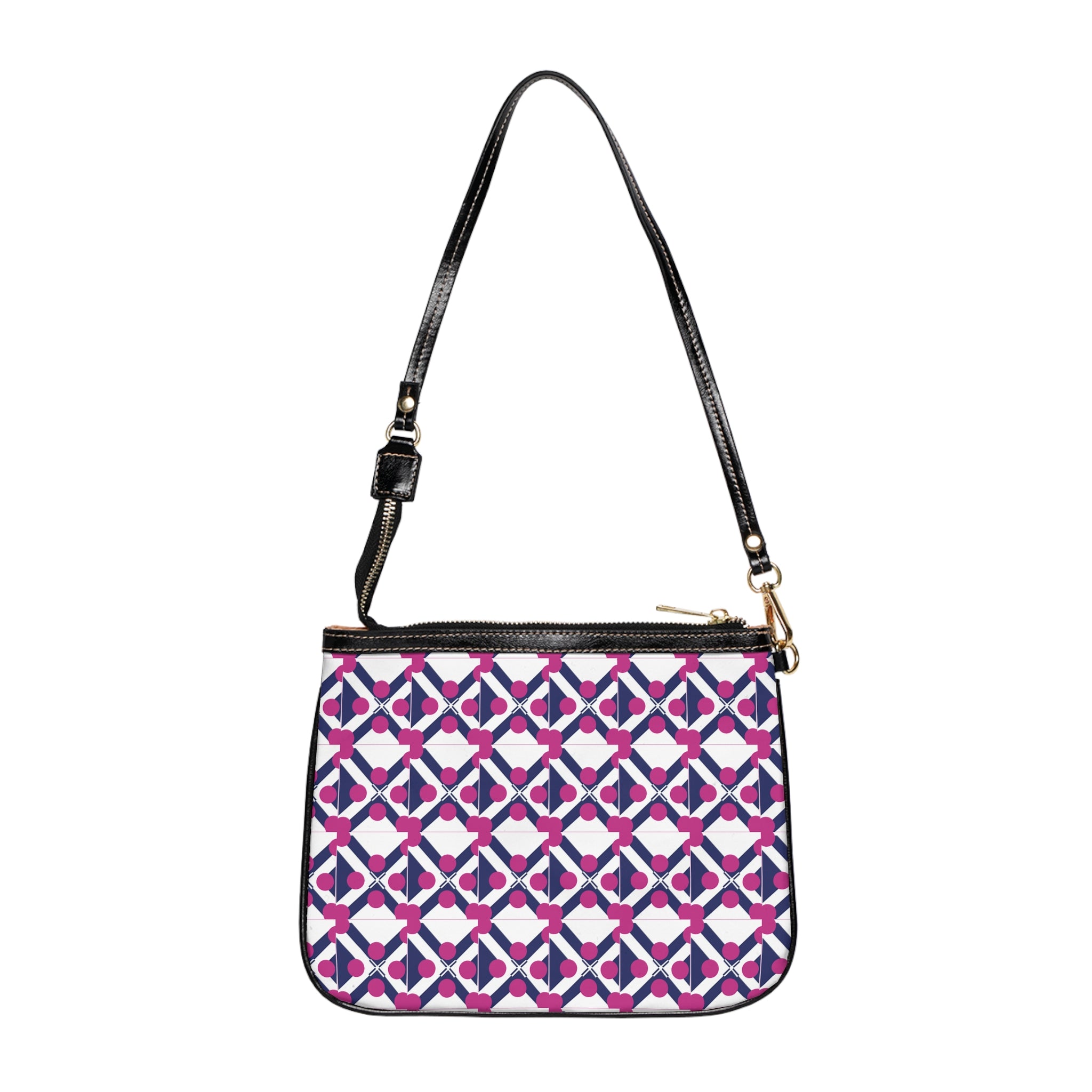 Geometric Tile Small Shoulder Bag — Pink & Navy Patterned Mini Purse