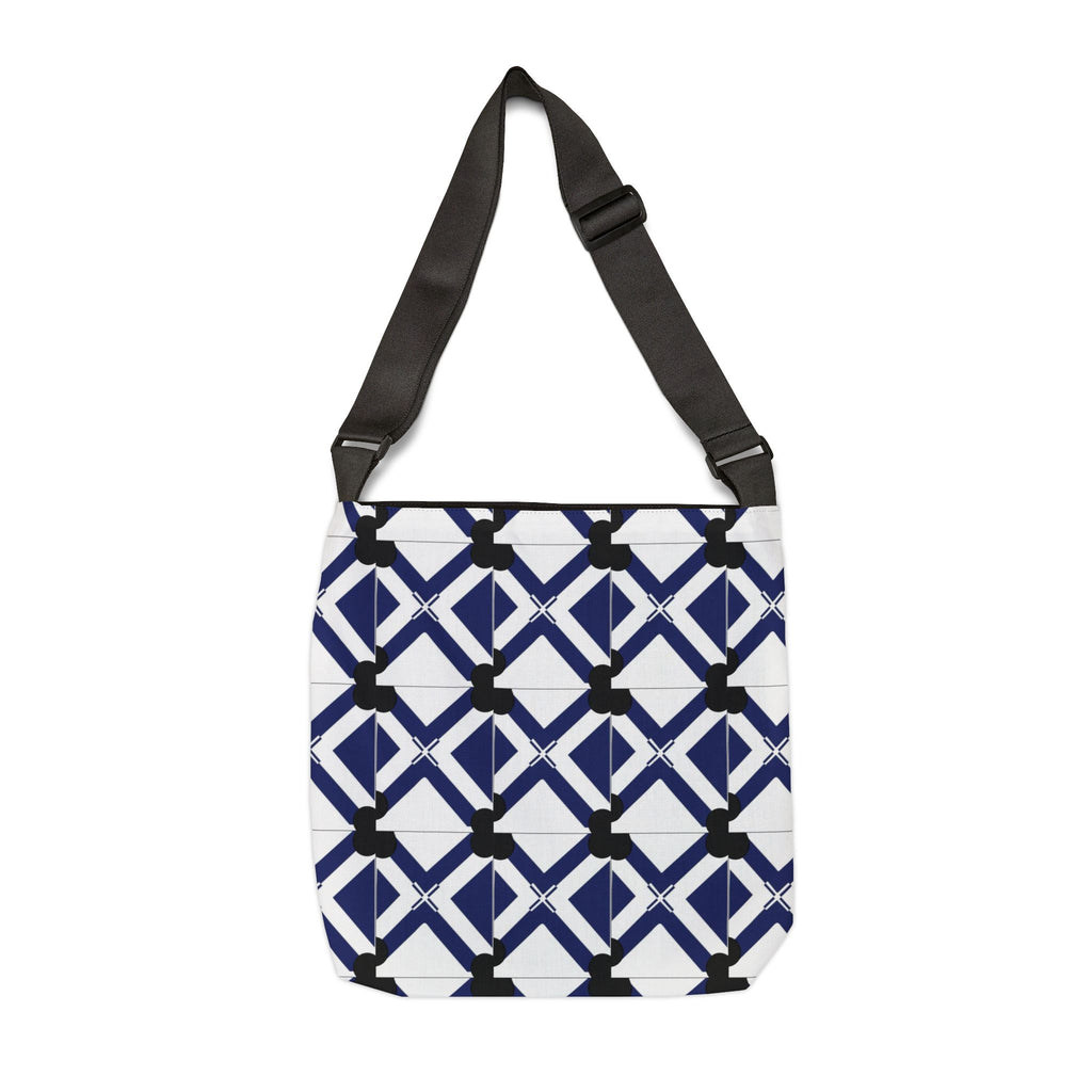 Adjustable Tote Bag — Navy Geometric Lattice Pattern