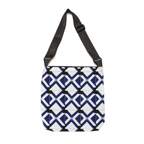 Adjustable Tote Bag — Navy Geometric Lattice Pattern