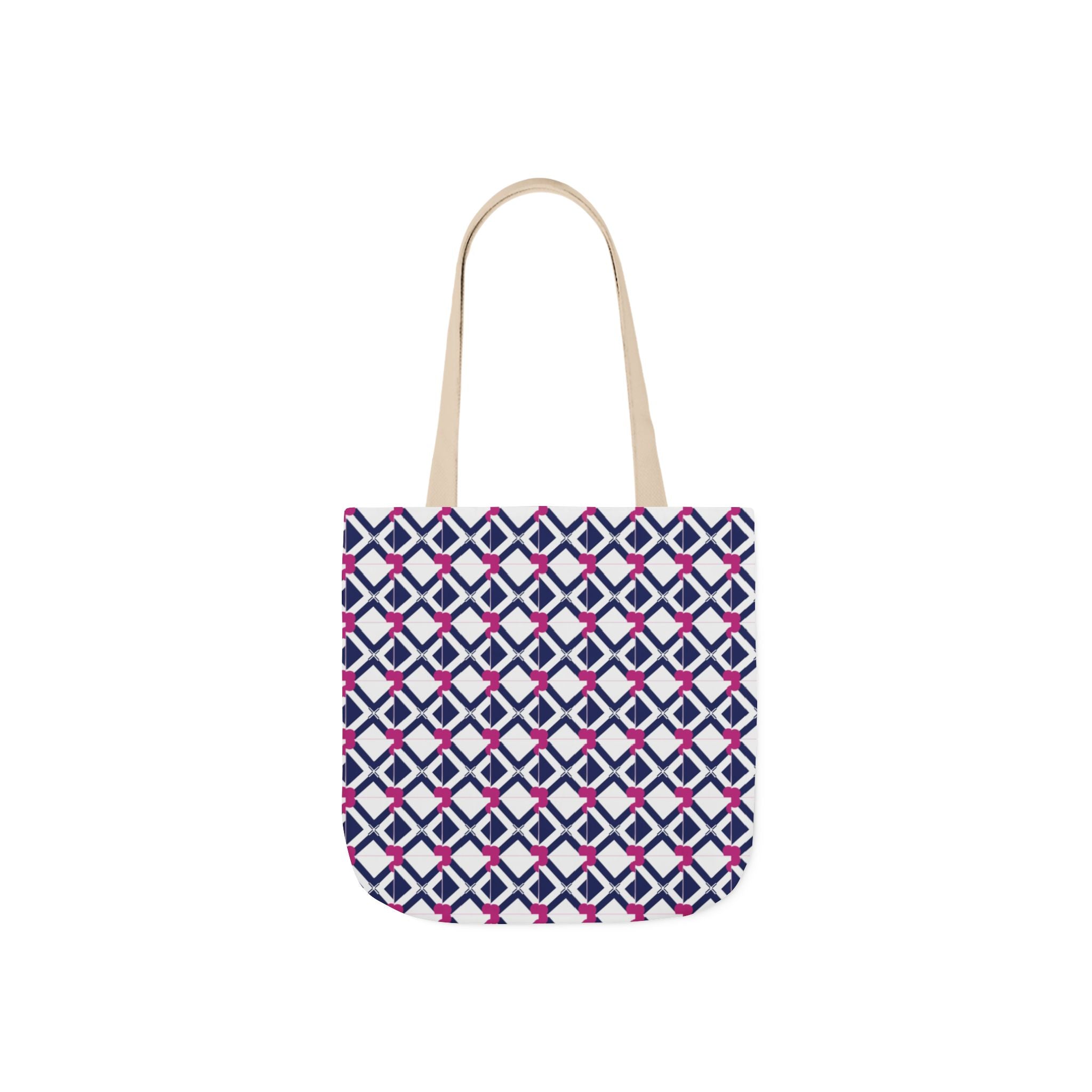 Geometric Navy & Pink Canvas Tote Bag