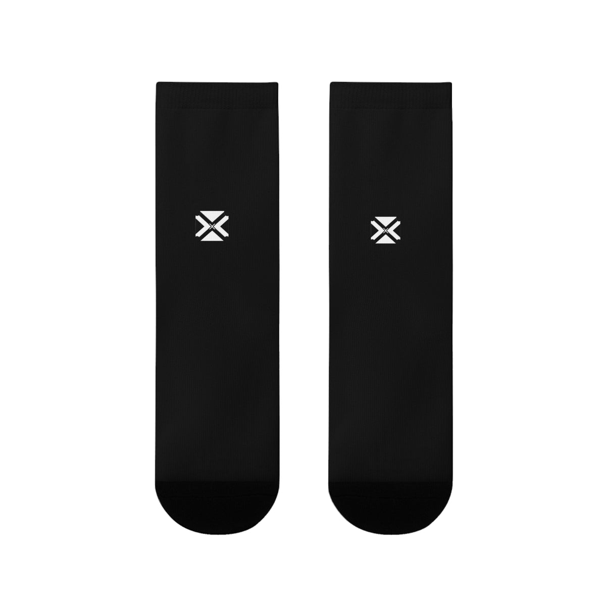 Minimalist Black Crew Socks with Small Logo — Sublimated Athletic Socks (EU)