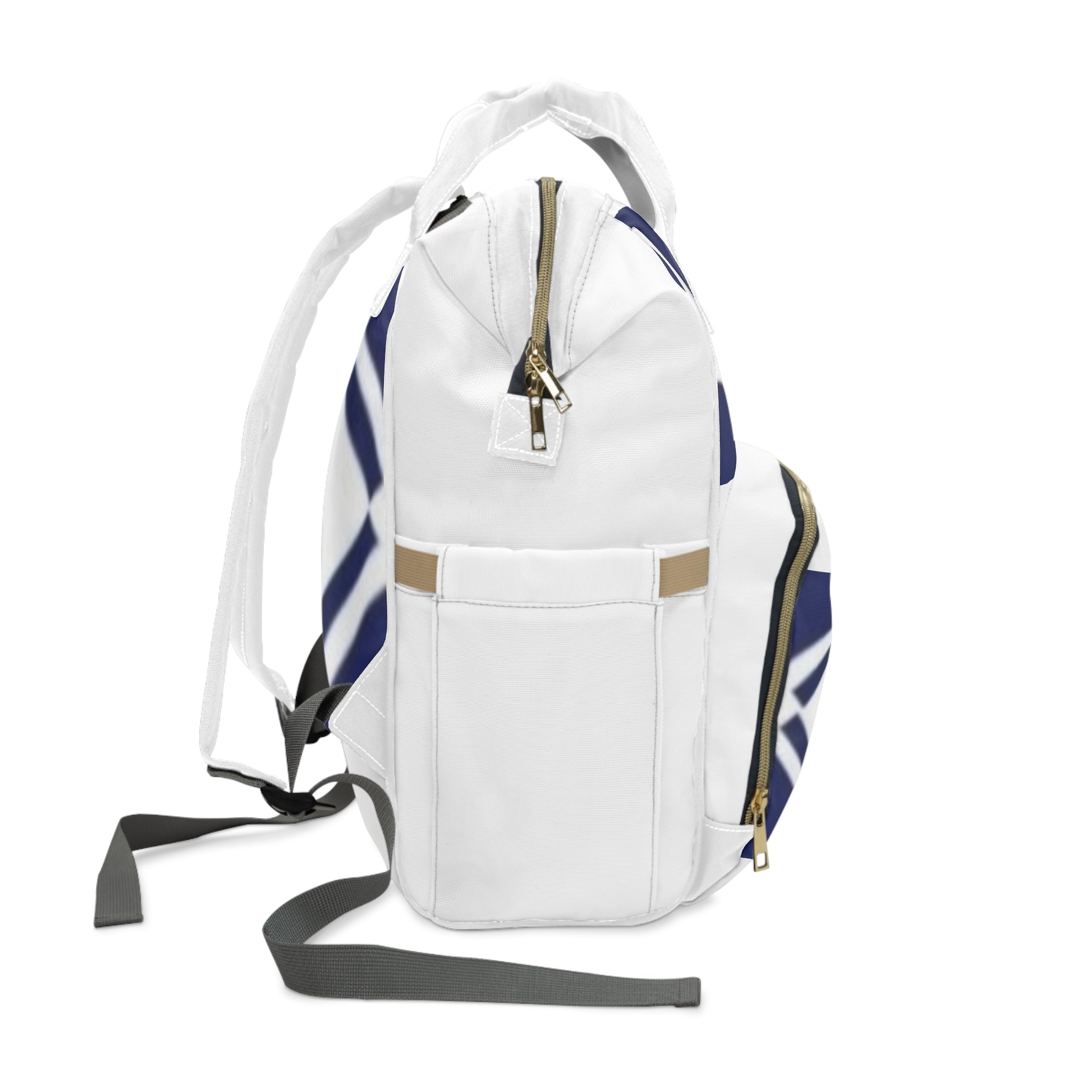 Multifunctional Diaper Backpack – Large White & Navy Organizer with Insulated Bottle Pockets