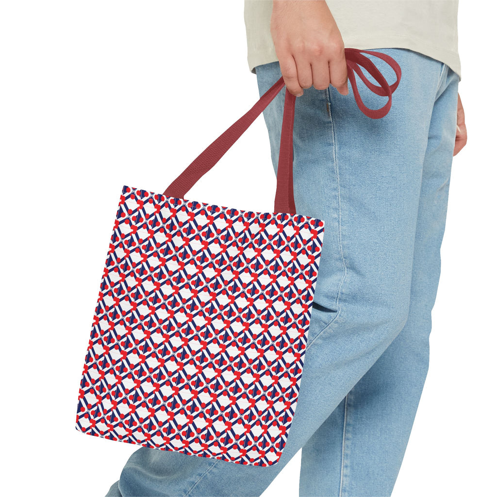XT9 Red White Blue Geometric Tote Bag – All-Over Print Patriotic Pattern