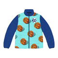 XT Basketball Pattern Puffer Jacket — Men's Aqua Blue All-Over Print