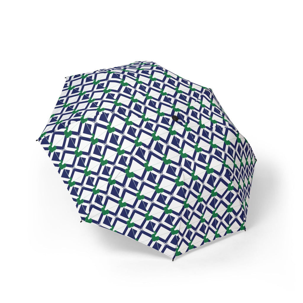 XT8 Foldable Umbrella — Navy & Green Geometric Pattern, Semi‑Automatic Compact Rain Umbrella