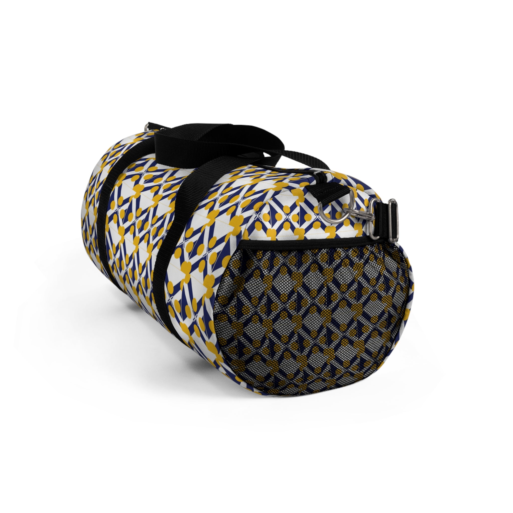 Geometric Yellow & Navy Pattern Duffel Bag — Travel Gym Weekender Bag