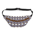 Geometric Tile Large Fanny Pack — Retro Blue & Brown Waist Bag