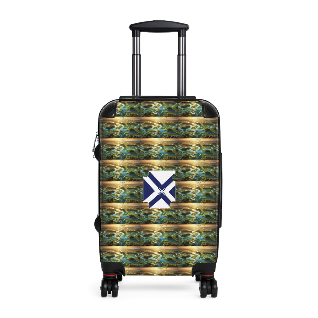 Travel Suitcase with Nautical Wave Print and Saltire Badge
