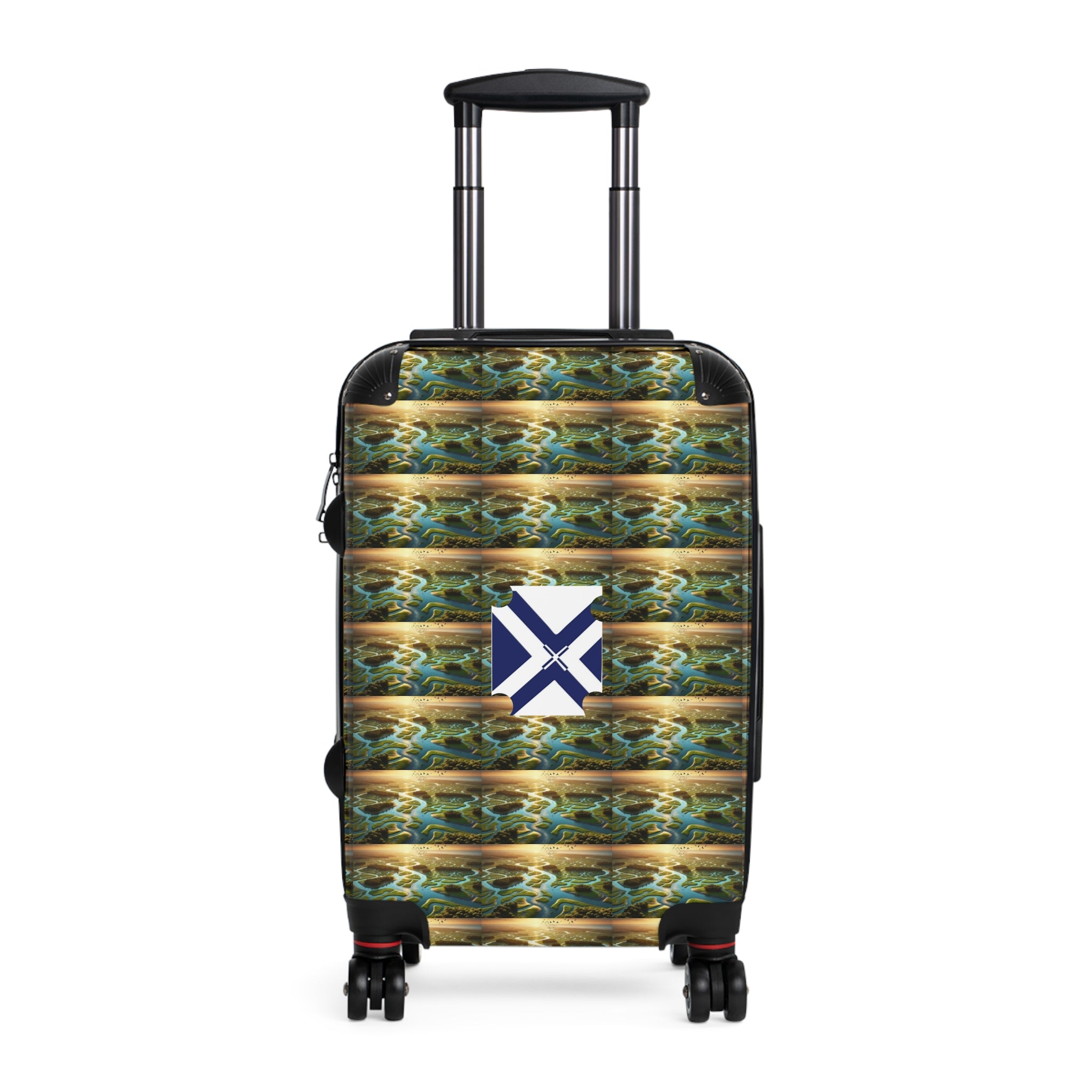 Travel Suitcase with Nautical Wave Print and Saltire Badge