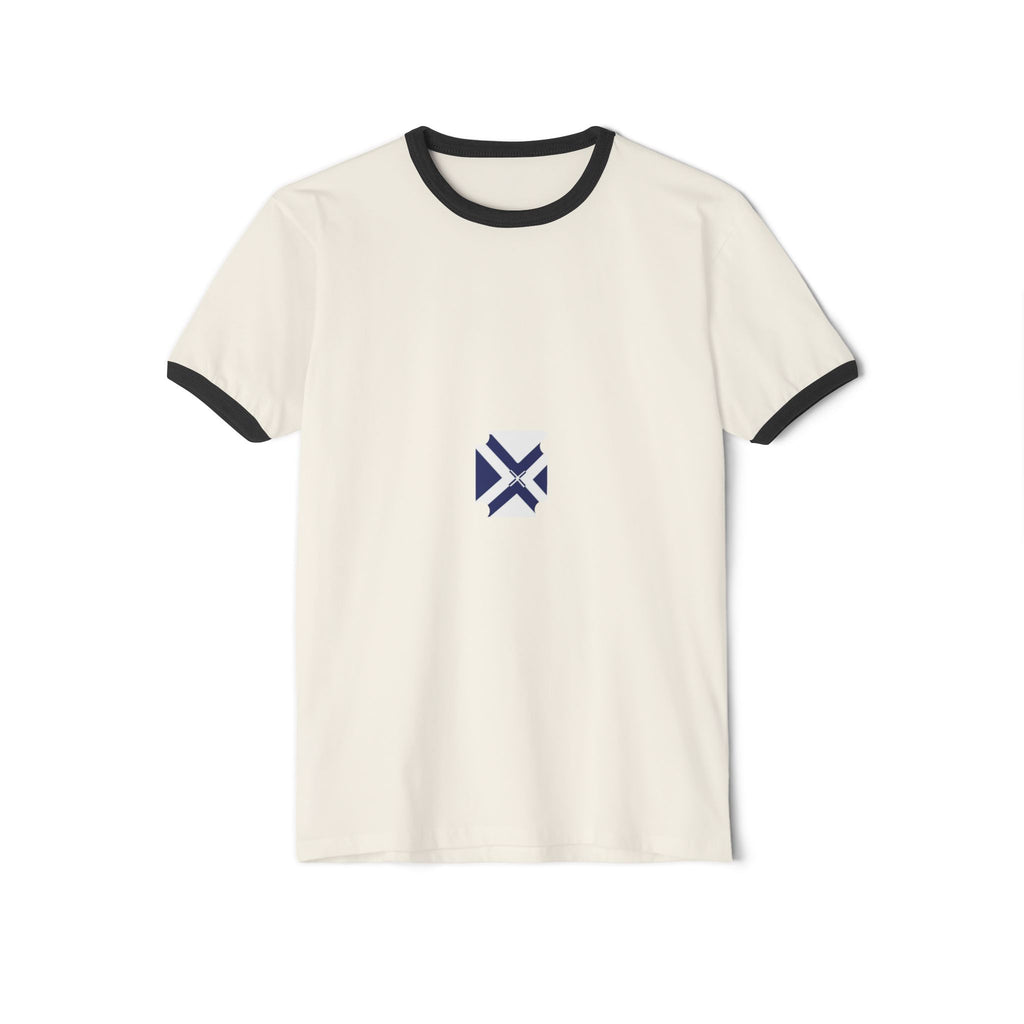 Minimalist Navy Geometric Logo Ringer T-Shirt