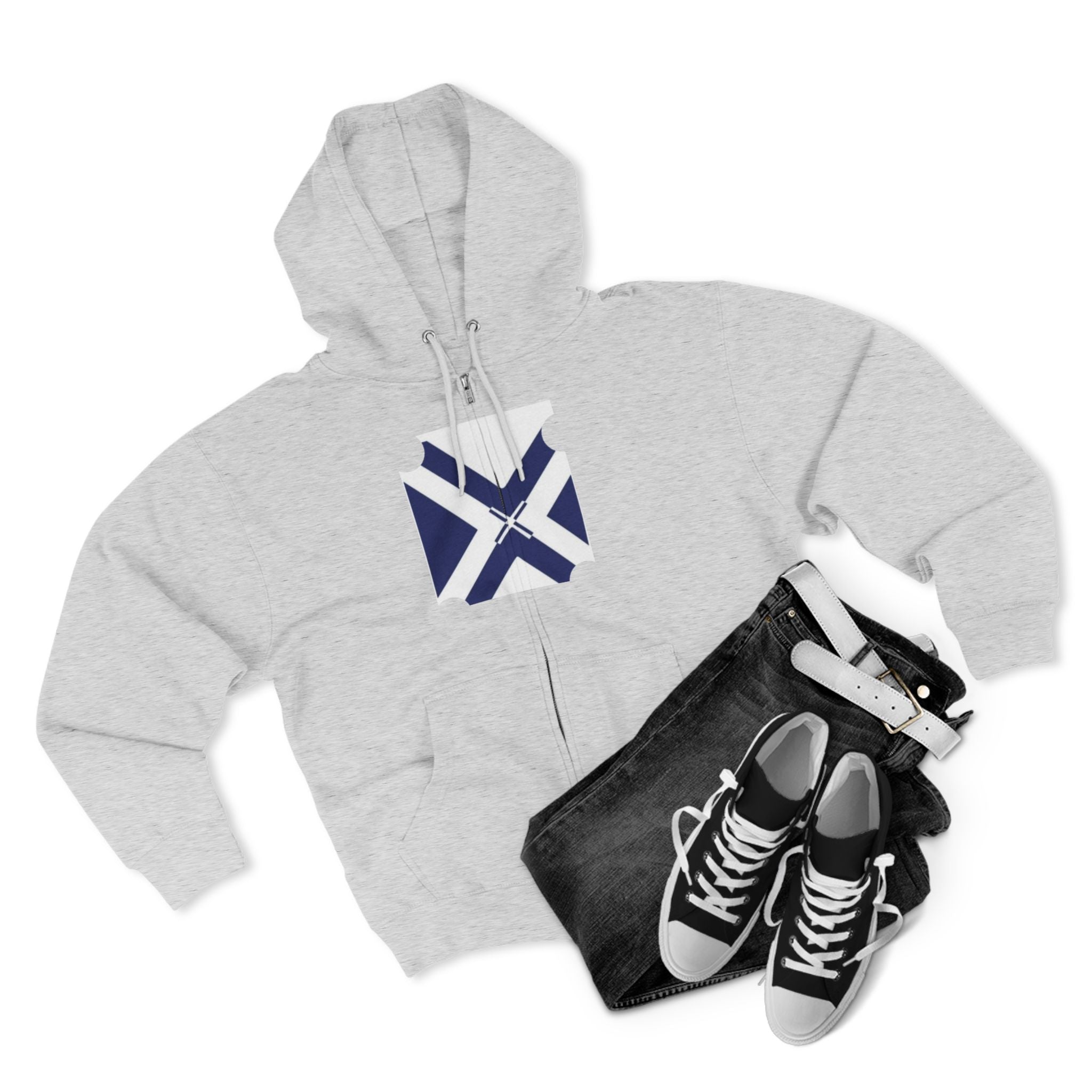 XT7 Saltire Zip Hoodie — Navy X Flag Design