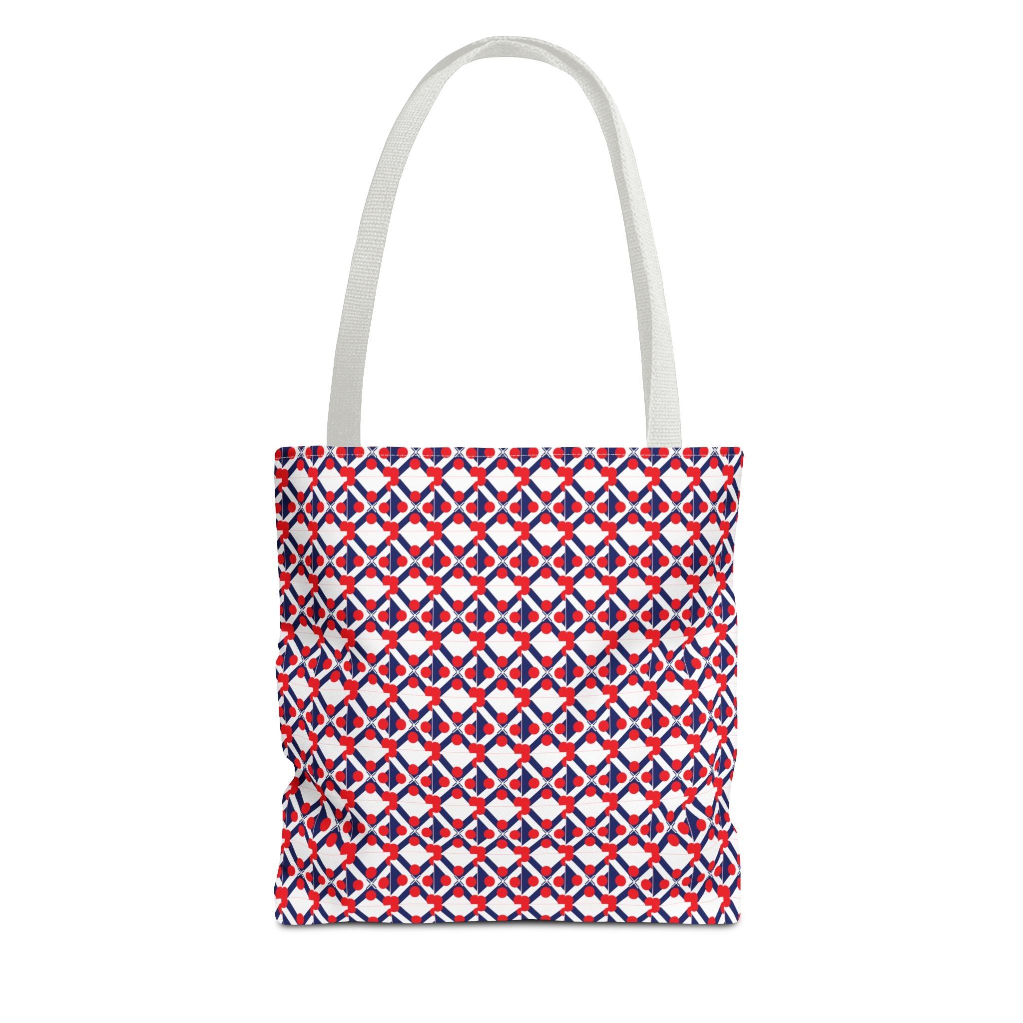 XT9 Red White Blue Geometric Tote Bag – All-Over Print Patriotic Pattern