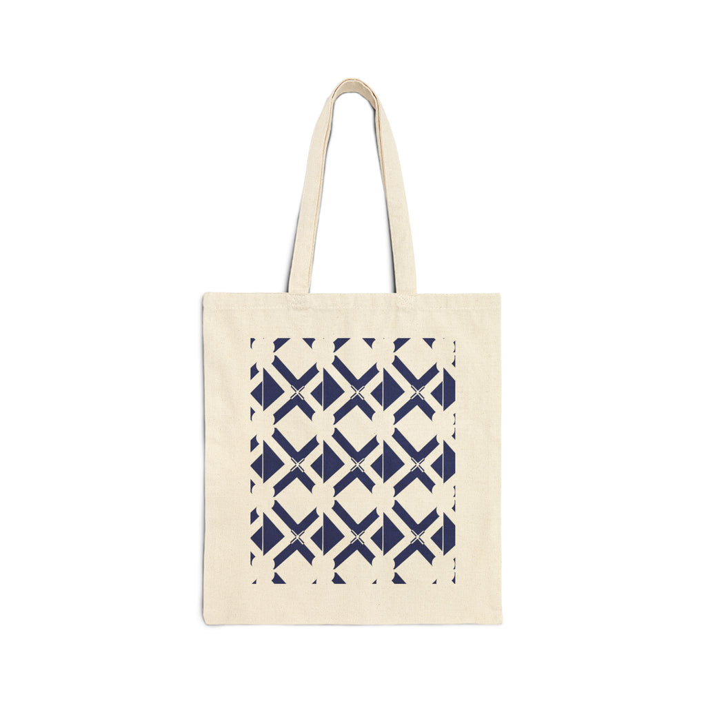 Geometric Navy Pattern Tote Bag — Canvas Grocery & Market Tote
