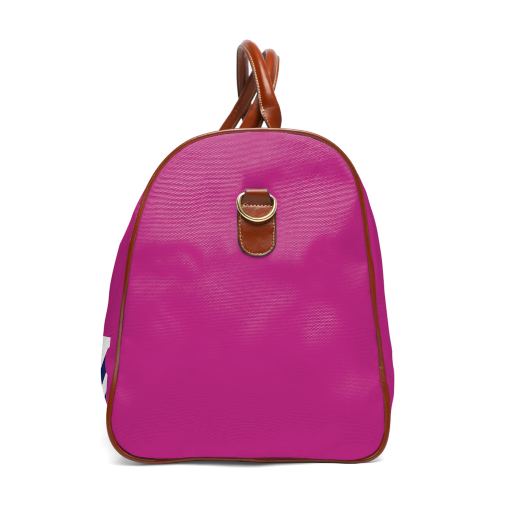 Pink Waterproof Weekender Bag — Lightweight Travel Duffel with Nautical Cross Patch