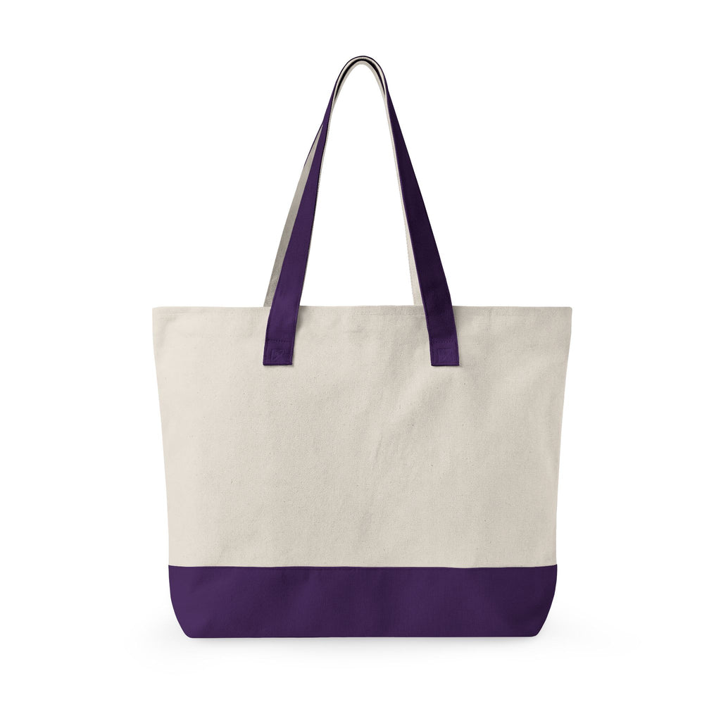 Canvas Tote Bag with Navy Geometric Cross Embroidery — Zippered Everyday Carry