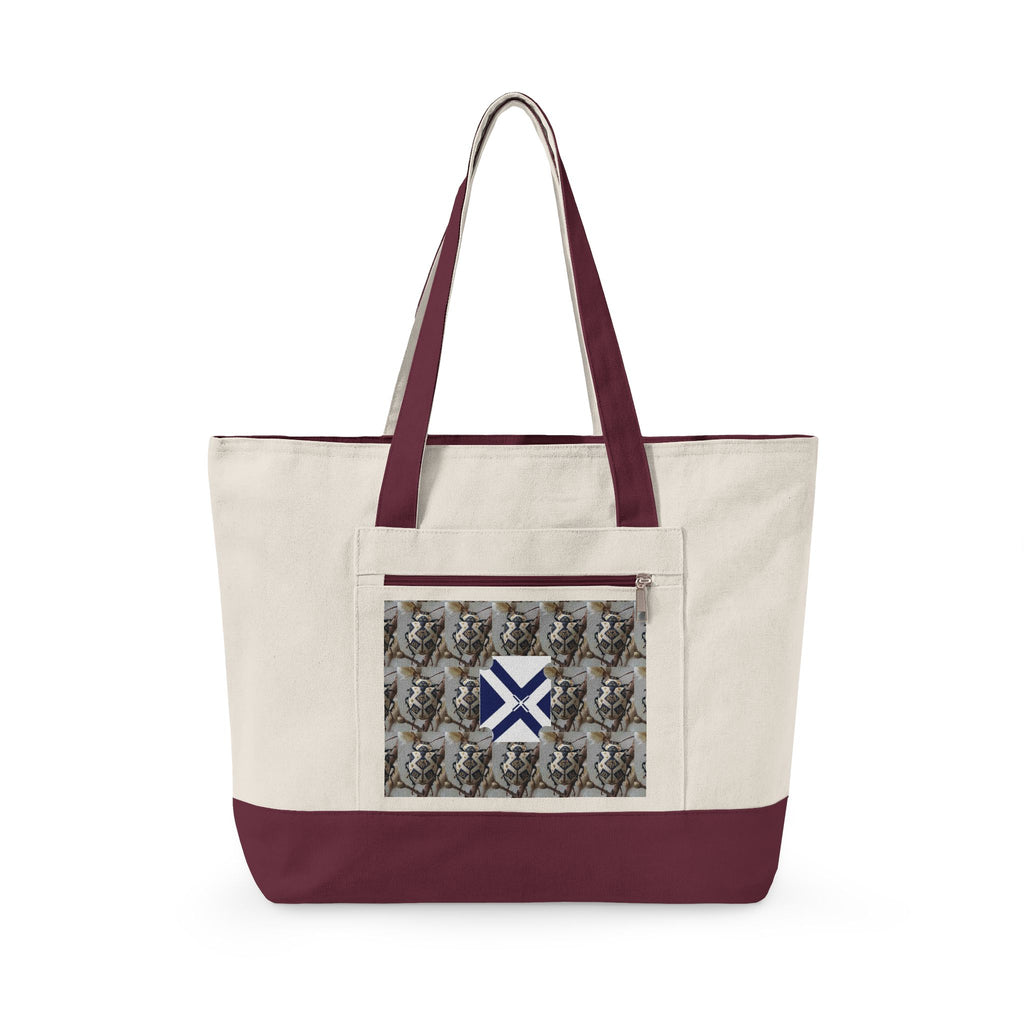 Canvas Tote Bag with Xt & Vintage Stag Pattern — Zippered Carryall for Outdoors, Travel, and Gifts
