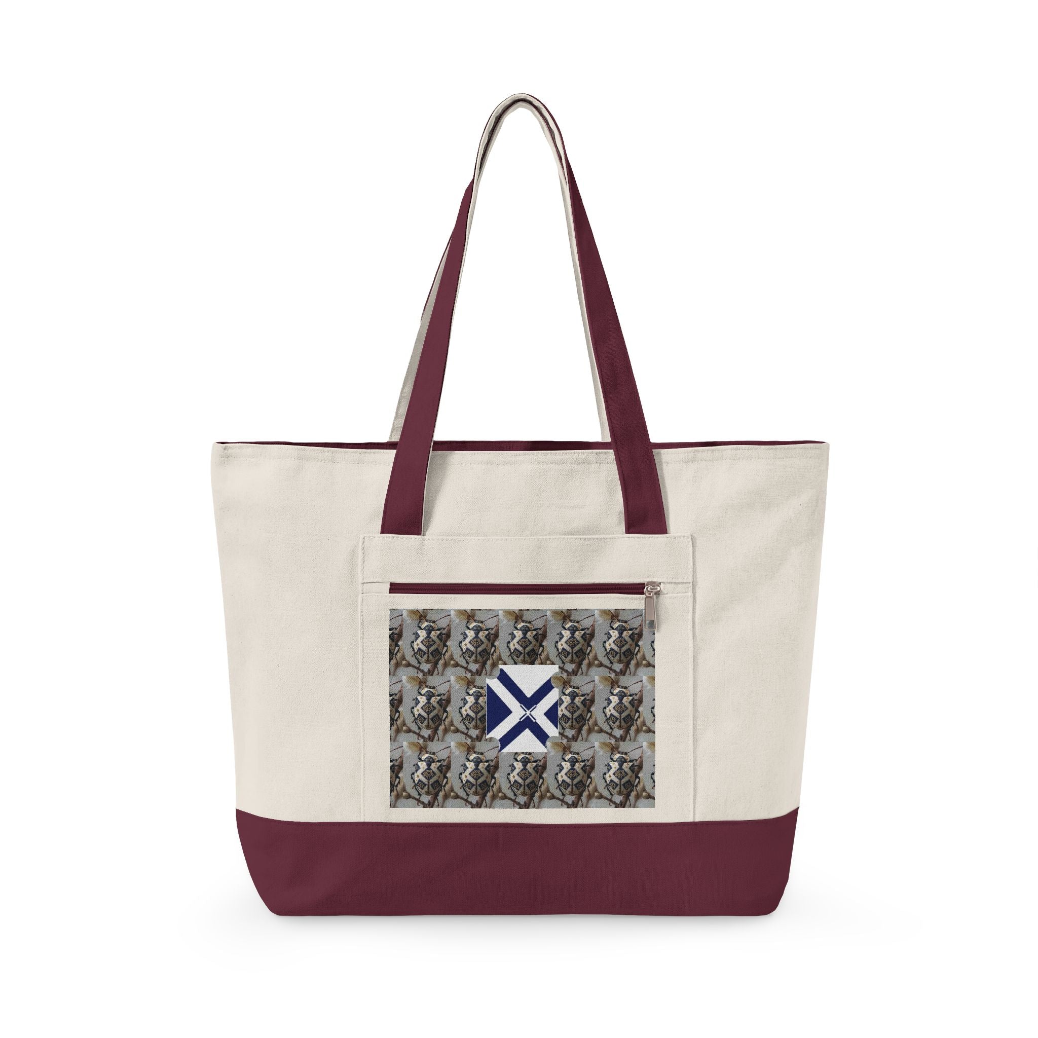 Canvas Tote Bag with Xt & Vintage Stag Pattern — Zippered Carryall for Outdoors, Travel, and Gifts