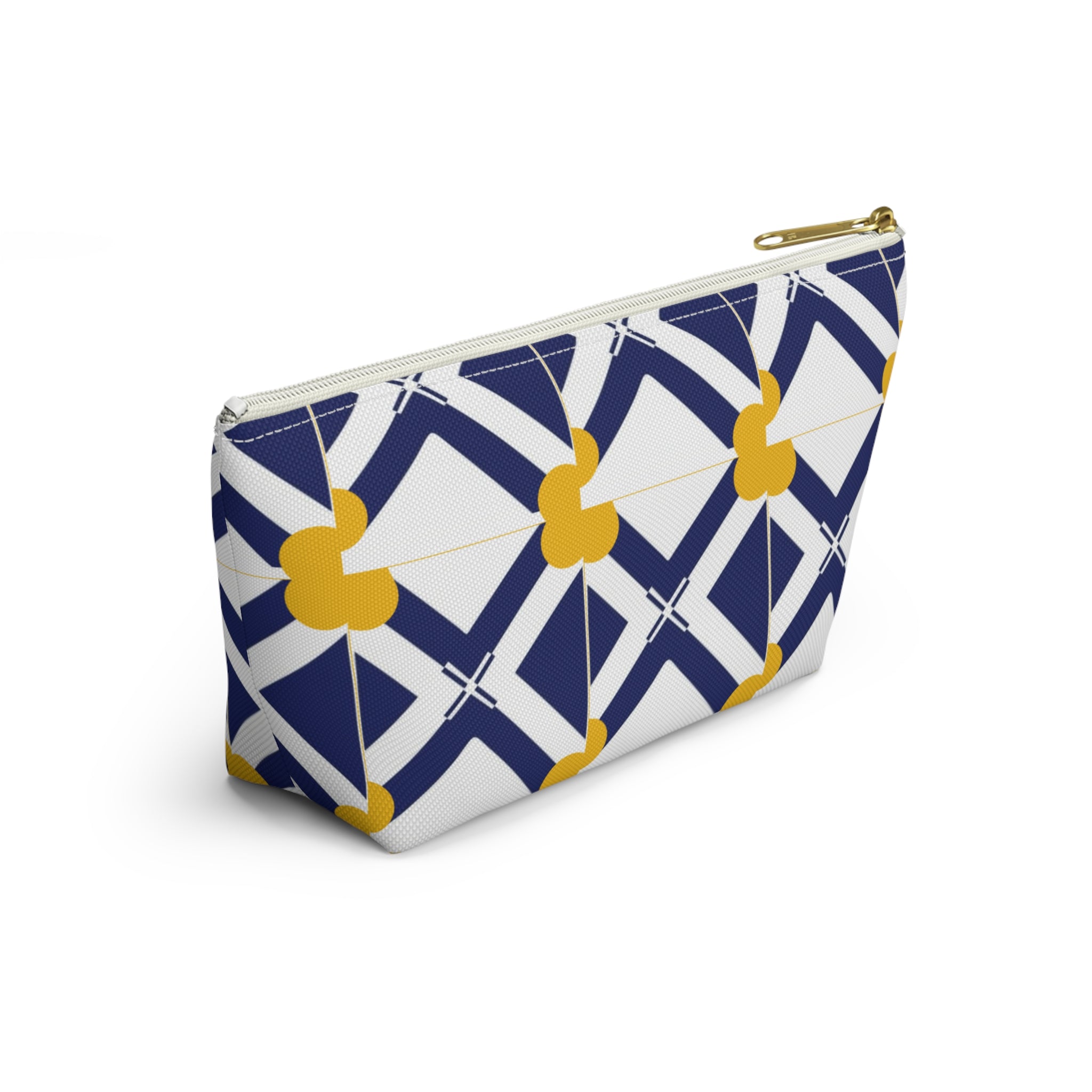 Navy & Gold Geometric Accessory Pouch — T-Bottom Cosmetic Bag
