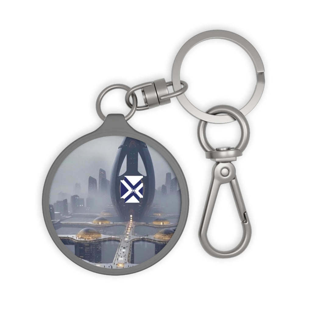 Futuristic Cityscape Keyring Tag — Sci‑Fi Skyline Keychain