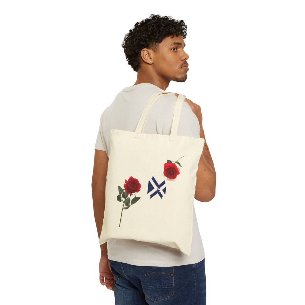Canvas Tote Bag — Red Rose Floral Design with Geometric Emblem