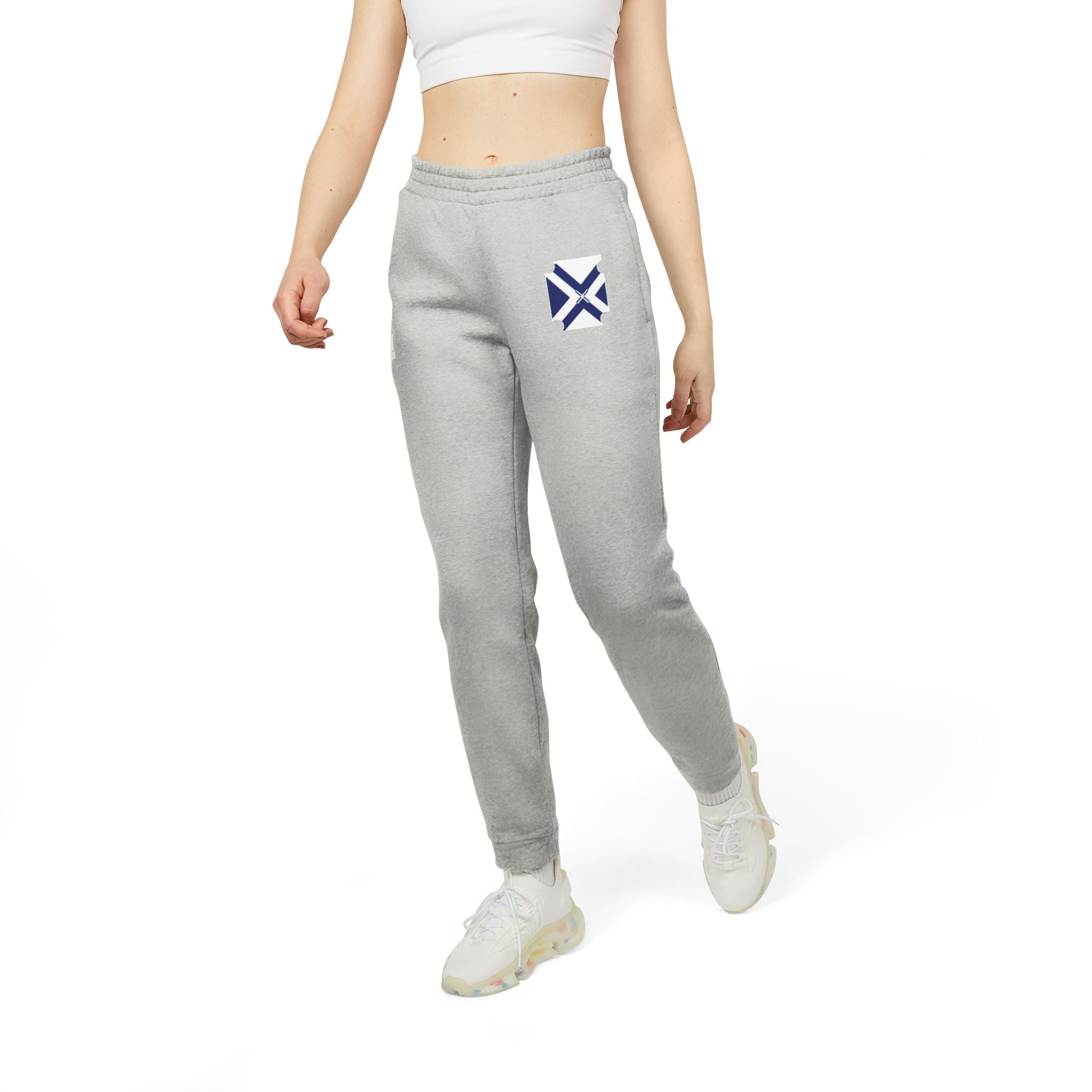 XT7 ft Adidas Fleece Joggers with Minimal Crest - Gray Comfortable Athletic Sweatpants
