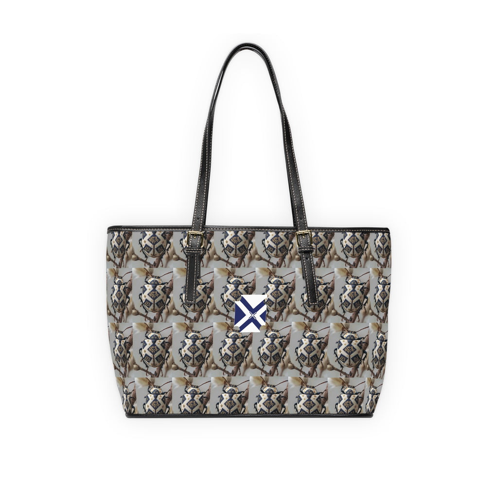 Shoulder Bag - Neutral Geometric Pattern PU Leather Tote