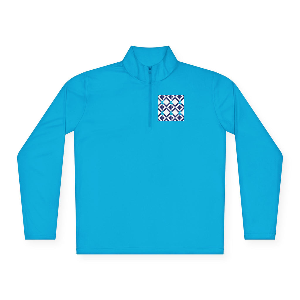 Quarter-Zip Pullover — Navy Geometric Tile Chest Graphic