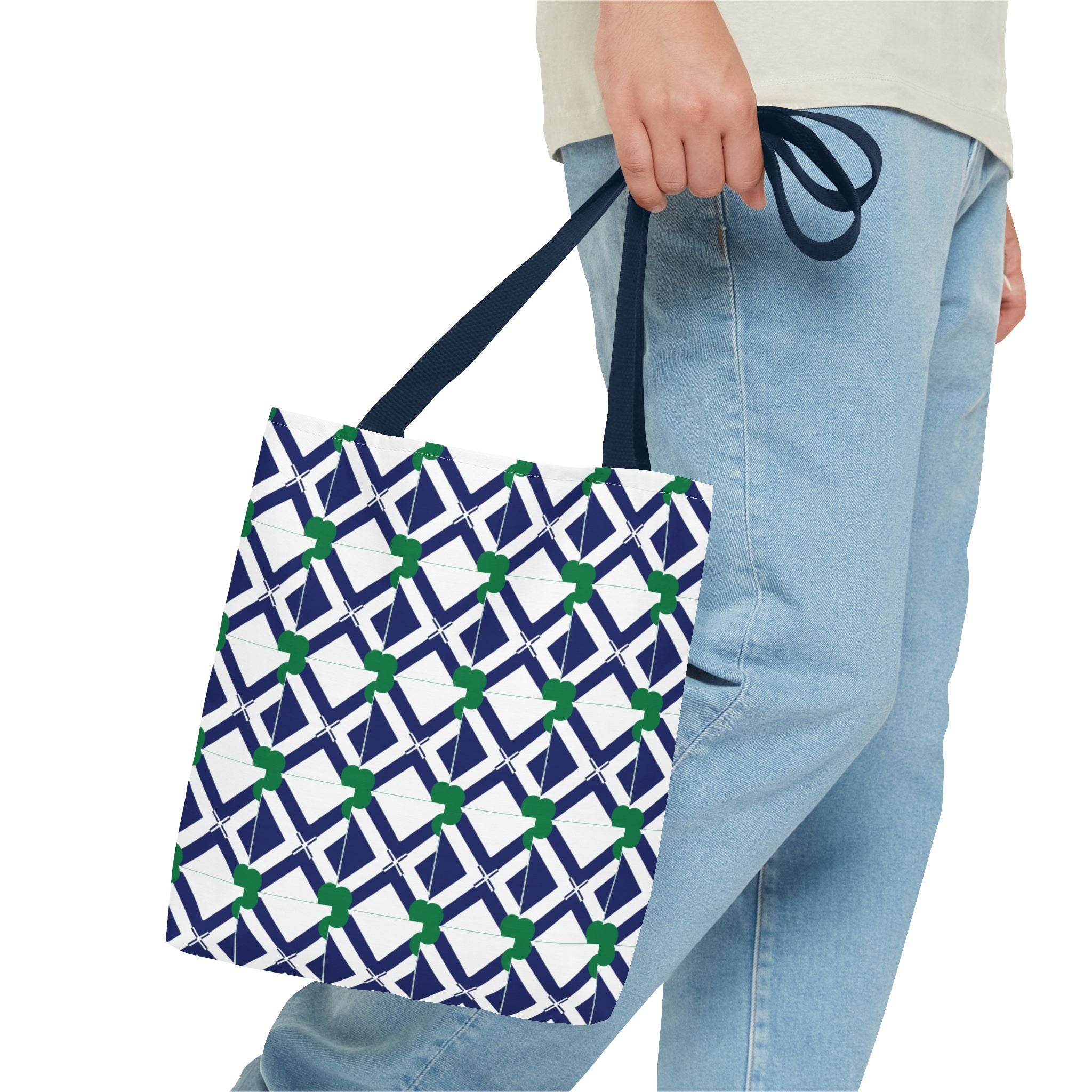 Geometric Navy & Green Lattice Tote Bag