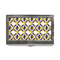 Geometric Mosaic Business Card Holder — Blue & Yellow Tile Pattern