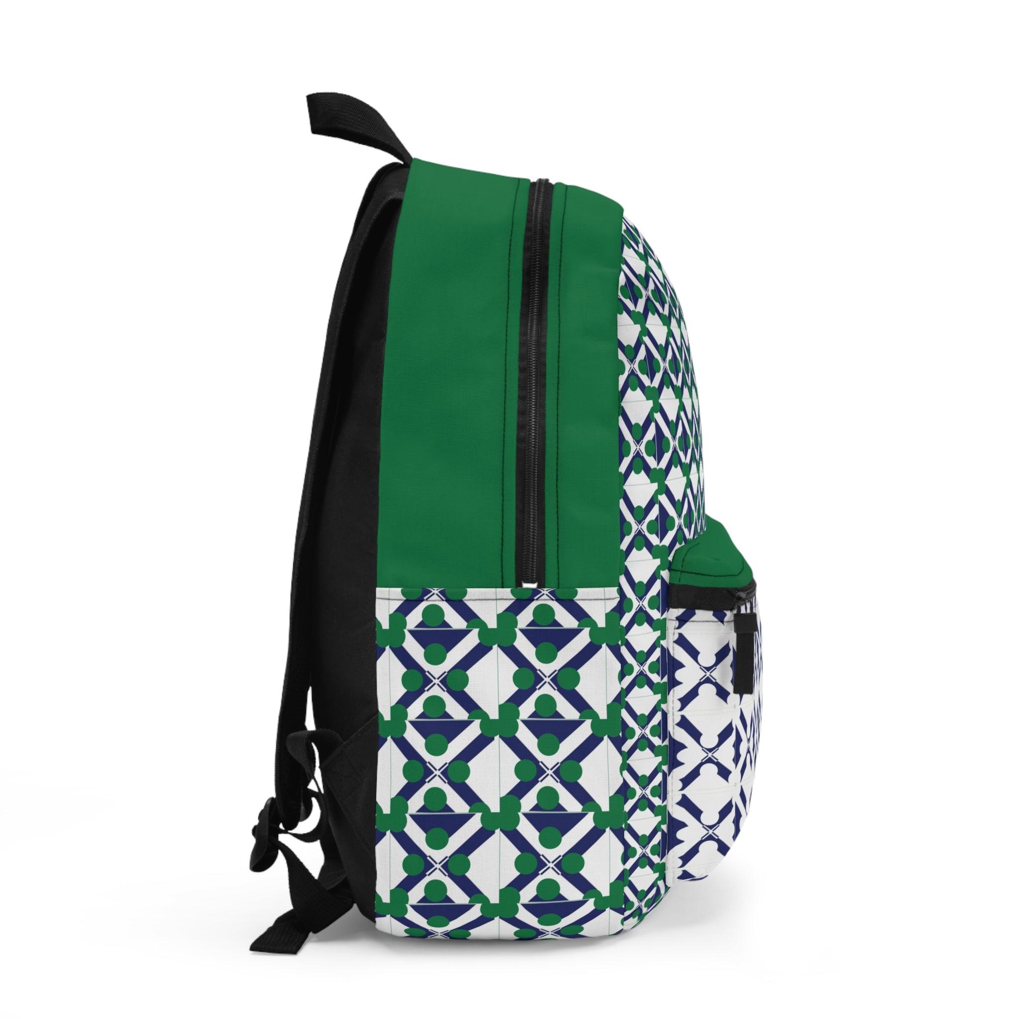 Geometric Green Pattern Backpack – Navy & White Lattice School Bag
