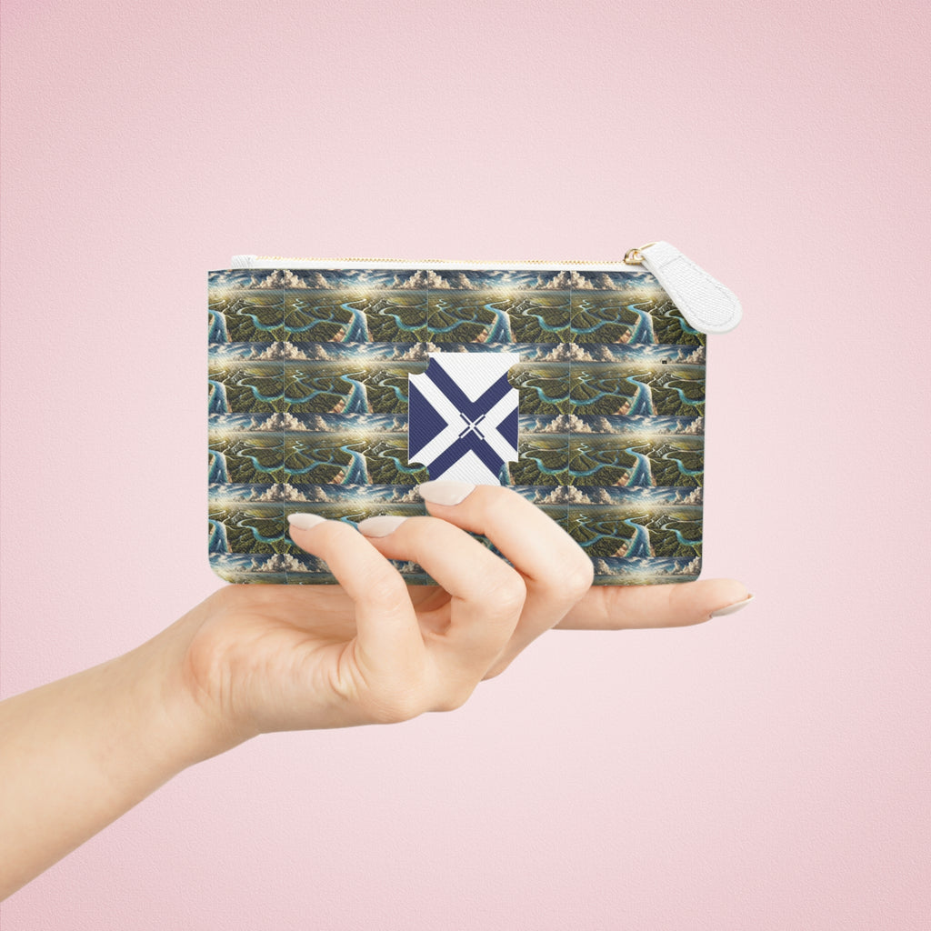 Mini Clutch Bag — Nautical Wave Pattern with Compass Emblem