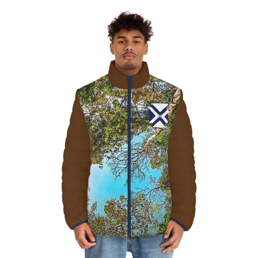 Nature Canopy Puffer Jacket — Forest Sky All-Over Print